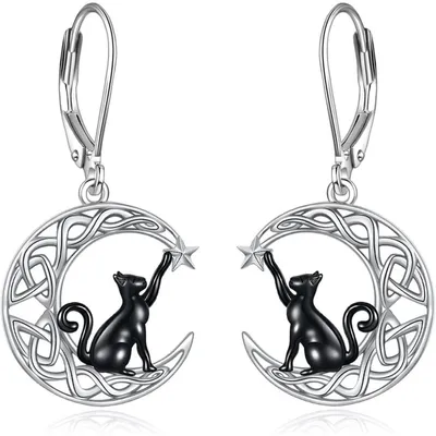Image de Boucles d'oreilles pendantes en argent sterling, motif lune et nœud celtique, cadeau pour femmes et filles