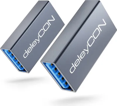 Produktbild von deleyCON USB 3.0 Adapter Kupplung (2 Stück) Aus Aluminium 5Gbps Verbindung Koppler Verlängerung - A-Buchse zu A-Buchse - 2 USB Kabel Verbinden - Verlängern