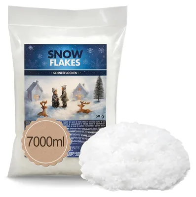 Produktbild von 100 g Kunstschnee für Dekoration und Bastelarbeiten, ergibt 7000 ml