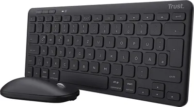 Produktbild von Trust Lyra Bluetooth Tastatur Maus Set Kabellos, QWERTZ-Layout, 84% Recyclingkunststoff, Wiederaufladbare Multi-Device Funktastatur mit Maus für PC, Laptop, Mac, iPad, Android, iOS – Schwarz