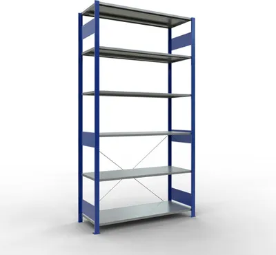 Produktbild von Schulte Fachbodenregal MULTIplus150 Stecksystem | Grundregal | HxBxT 250x130x50cm | 6 Ebenen | Fachlast 150kg | Enzianblau/Verzinkt