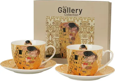 Image de DUO | Tasse à café - Tasse en porcelaine - 2 x 250 ml - Klimt Le Baiser - blanc beige - Set de 2 tasses et soucoupes