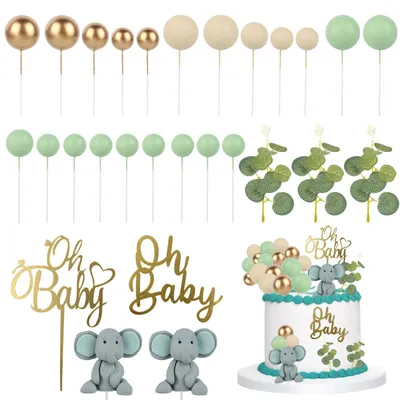 Produktbild von 28-teiliges Tortendekorationsset für eine Babyparty – Elefanten-Tortendeko und Ballons