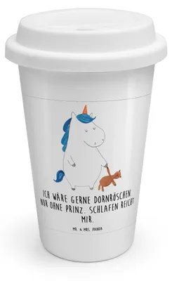 Produktbild von Mr. & Mrs. Panda Thermobecher Einhorn Teddy - Weiß - Geschenk, ToGo Kaffeebecher, To Go Becher, Gute Nacht, Coffee, Einhörner, Unicorn, schlafen, Freundin