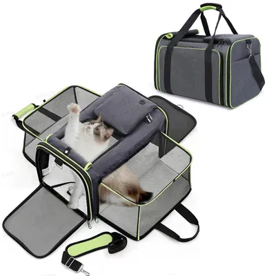 Produktbild von Katzentransportbox - Erweiterbare Haustiertrage mit Schultergurt