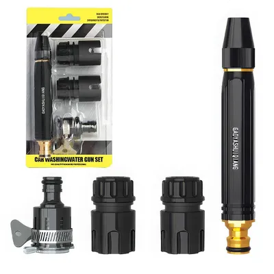 Produktbild von Multifunktions-Hochdruckwasserpistole, 4 Düsen, verstellbar, Metall/Nickel, ideal für Auto, Garten, Terrasse, langlebig und einfach zu bedienen