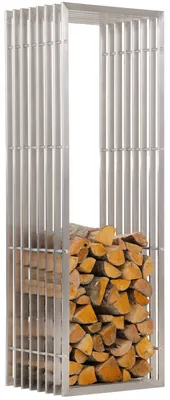 Produktbild von DELUKE® Kaminholzregal Metall PREMIUM - Innen und Aussen, Edelstahl | Brennholzregal innen Kaminholzständer Kaminholzhalter Feuerholzregal Aussen Holz stapeln Terrasse, 40x50x150cm