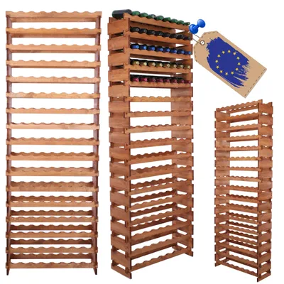 Produktbild von MODO24 Weinregal 136 Flaschen, Modulares Holzregal, Flaschenständer für Wein, Weinschrank, Getränkeregal, Stapelbar, 233x84x28 cm, Braun, RW11