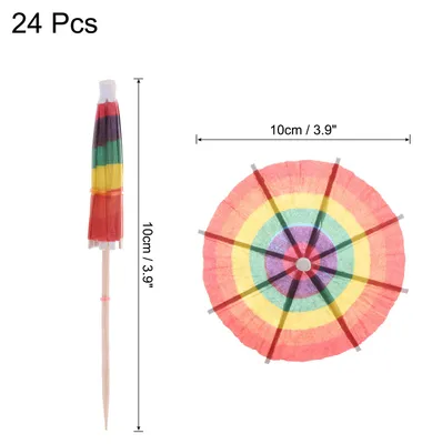 Image de 24 Pcs Rainbow Drink Umbrellas Cocktail, 3,9 pouces Cocktail Picks Toothpicks Colorful Mini Paper Umbrellas for Drinks Cupcake Beach Party Decorations