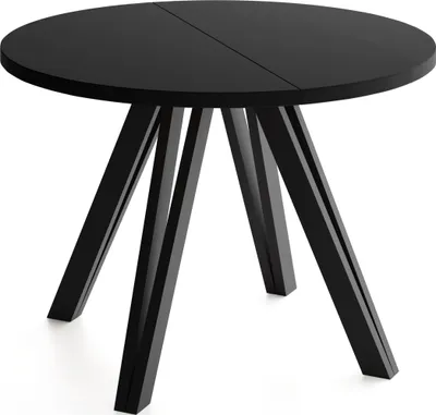 Produktbild von Runder Esstisch Ausziehbar 100–180 cm mit Schwarzen Holzbeinen aus Buchenholz – Moderner Ausziehtisch für Esszimmer, Küche und Wohnzimmer – Tisch für 4–8 Personen – Schwarz