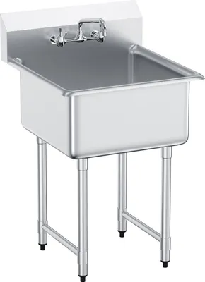 Zdjęcie produktu dla SucceBuy zlewozmywak ze stali nierdzewnej, wolnostojący z 1 komorą, kranem i nogami, 27 x 41 cali, komercyjne zlewozmywaki jednokomorowe do garażu, restauracji
