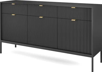 Produktbild von Masseno Kommode STELLARE 154 cm Sideboard mit 3 Schubladen und 3 Türen für Wohnzimmer Schlafzimmer Modern 154x39x83 cm Schwarz / Schwarz