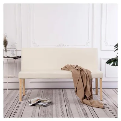 Produktbild von Sitzbank mit Rückenlehne 139,5 cm Polsterbank für Esszimmer, Wartebereich, Küche und Flur in Cremeweiß aus Kunstleder