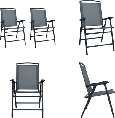 Image de vidaXL Chaises de jardin pliantes 2 pcs. Textilene Gris - Chaise de jardin - Chaises de jardin - Chaise pliante
