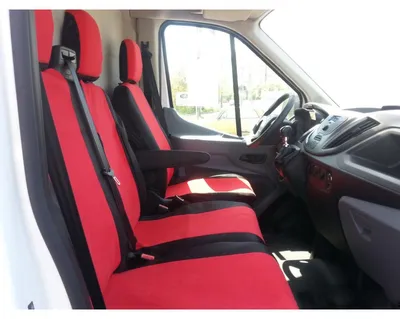 Immagine prodotto di Set di 2+1 coprisedili / rivestimenti - per Ford Transit 2013+ con apertura per la maniglia della panca doppia - nero e rosso