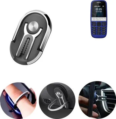 Produktbild von K-S-Trade 3in1 Smartphone-Ring Handy-Ring kompatibel mit Nokia 105 (2019) Fingerhalterung  Handyring Tischständer Lüftungsgitter-Halterung Tisch