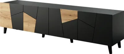 Obrázek produktu pro TV skříňka Etna Tv-Lowboard 200X52X42 cm 4dveřová skříňka do obývacího pokoje černá/dub craft