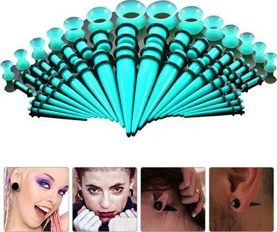 Image de ele ELEOPTION Set d'allongement d'oreille Taper d'oreille 18 paires de tiges d'allongement Set d'allongement d'oreille en silicone acrylique 1,6mm-10mm avec 7 paires de Flared Tunnel Plug set 3mm-12mm, vert