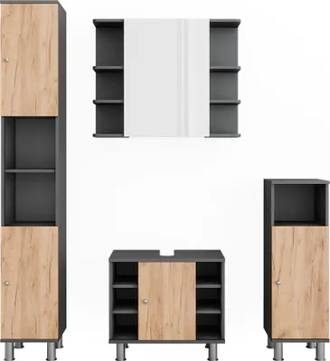 Produktbild von Badmöbel-Set Vicco Fynn Anthrazit/Goldkraft Eiche 4 Teile, Model 54714