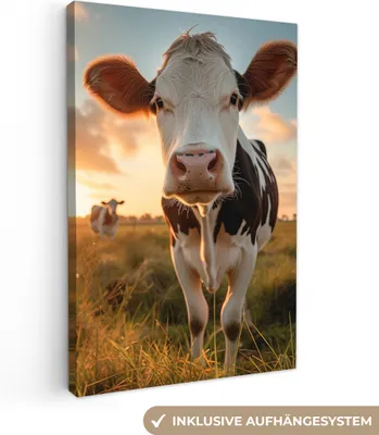 Produktbild von MuchoWow® - Leinwandbilder - Kuh - Wiese - Tierportrait - Natur - Kühe, Wandbild, Wanddeko Bilder Wohnzimmer, 60x90 cm