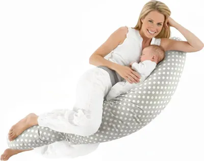 Immagine prodotto di Grande cuscino per la gravidanza a forma di boomerang Croissant-Kokon per chi dorme sul fianco e allatta - Punti grigi