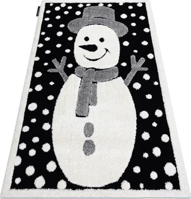 Produktbild von Moderner Kinderteppich JOY Snowman Schneemann, für Kinder - strukturelle, zwei Ebenen aus Vlies schwarz / creme Schwarz 140x190 cm