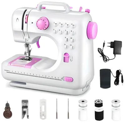Obrázok produktu pre 🧵HDeye MINI Prenosný šijací stroj 12 stehov Príslušenstvo  Ružová🪡