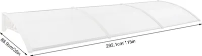 Produktbild von Fenster- und Türdach - Rechteckige Vordach Überdachung 90x300 cm - Wandmontage - Aluminium PC-Platte - Gebogenes Regen- und Sonnendach - Klar/Weiß