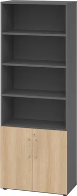 Produktbild von bümö smart Kombischrank - 2 plus 4 Ordnerhöhen - Nachbildung: Graphit/Eiche