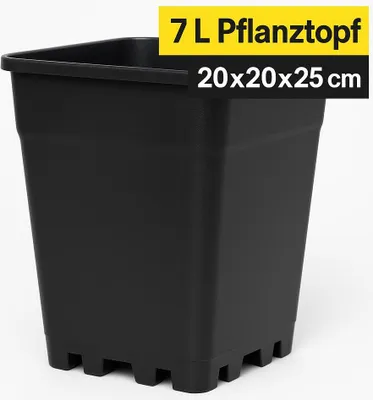 Produktbild von Pflanztopf 7 L 20x20x25 cm | Viereckiger Kunststoff-Blumentopf Schwarz | Stabil & Wiederverwendbar für Indoor & Outdoor