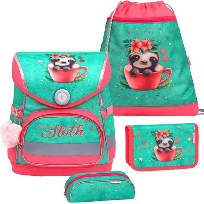 Produktbild von Belmil Schulranzen Set COMPACT 2025 Magnetschloss Cute Sloth (Motiv: Faultier) für Mädchen