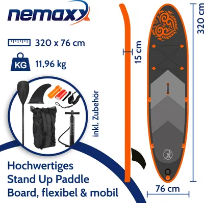 Produktbild von Nemaxx PB320 II Stand-up Paddle Board 320x78x15cm bis 140 kg