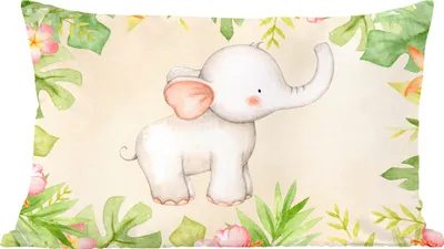 Produktbild von MuchoWow® Zierkissen Sofakissen Wohnzimmer Dekokissen 50x30 cm Elefant - Blumen - Pflanzen - Dschungel - Wohnzimmerdekoration - Polster mit Photo