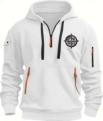 Produktbild von ASKSA Herren Hoodie Basic Jogging Sport Hoodie Kordelzug Mit Taschen Slim Fit Reissverschluss Gym Pullover,B Weiss,3XL