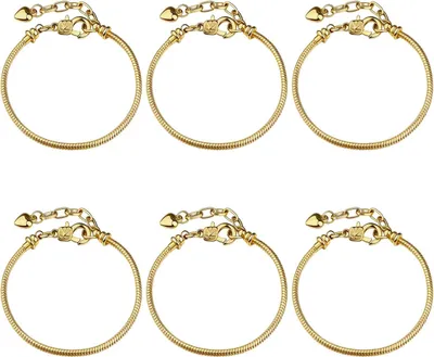 Immagine prodotto di 6 braccialetti a serpentina regolabili, lunghi 20 cm con catena di prolunga e chiusura a gancio, ideali per la creazione di gioielli