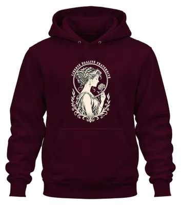 Productafbeelding van "Liberté Égalité Fraternité Marianne"-opdruk, ironische hoodie, bordeauxrood, maat XL
