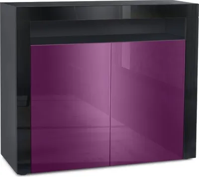 Produktbild von Vladon Kommode Valencia,  Germany, Sideboard mit 2 Türen und 1 offenem Fach, Schwarz matt/Brombeer Hochglanz/Schwarz Hochglanz (108 x 92 x 40 cm)