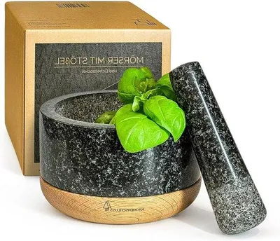 Produktbild von Küchenkräuterdose aus Granit und Eichenholz mit Stempel
