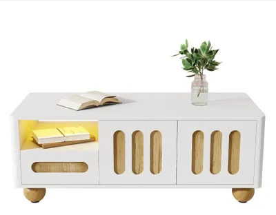 Obrázok produktu pre Konferenčný stolík - Stolík do obývačky - Bočný stolík - Stolík - Biela imitácia dreva - 105x50x40 cm