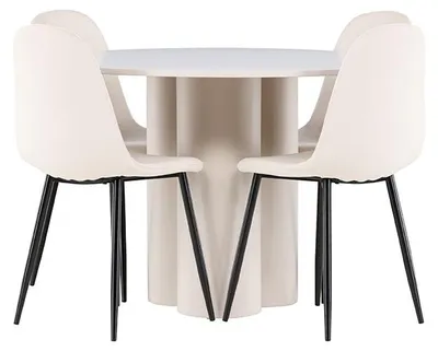 Produktbild von Olivia Essgruppe Tisch Ø110cm und 4 Velours Stühle beige.