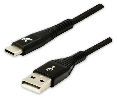 Obrázok produktu pre Logo USB kabel (2.0) USB A samec - USB C samec 2m černý 480 Mb/s, 5V/3A nylonové opletení, hlin