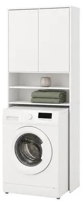 Produktbild von Relaxdays Waschmaschinenschrank, 4 Fächer, Regal über Waschmaschine, Trockner, Toilette, HxBxT: 174 x 63,5 x 30 cm, weiß