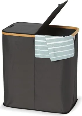 Obrázek produktu pro DomoPak Living dvojitý koš na prádlo s bambusovým rámem 90 litrů 54 x 34 x 58,5 cm box na prádlo samostatná koupelna černý