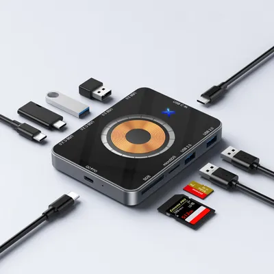 Produktbild von Laptop-Dockingstations, 10 Port Docking Station, 10-in-1 Hub, USB-C Adapter mit LED-Betriebsanzeige, 15W Magnetisches Laden, Verteiler