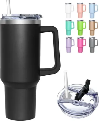 Produktbild von Thermobecher mit 2-in-1-Deckel 1180ML Edelstahl Isolierbecher Schwarz