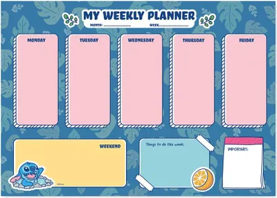 Produktbild von Disney, A4 Wochenplaner 54 Seiten, abtrennbar, Design Stitch bunt, Blau / Rosa