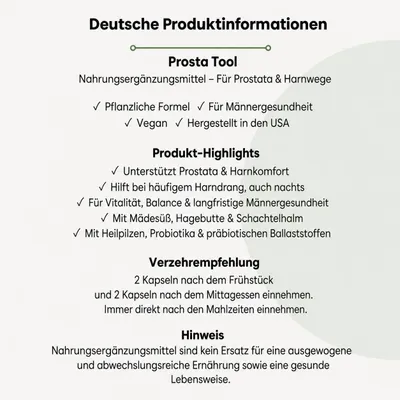 Produktbild von PROSTATOOL Nahrungsergänzungsmittel mit Vitalpilzextrakten, Mädesüß, Hagebutte und Probiotika | 120 vegane Kapseln