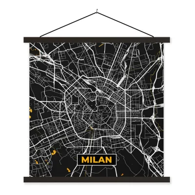 Produktbild von MuchoWow® Textilposter Mailand - Stadtplan - Gold - Karte 60x60 cm mit schwarzem Rahmen - Posteraufhänger