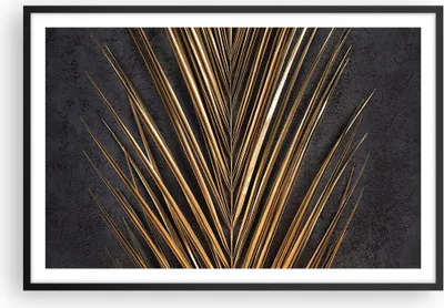 Produktbild von Gerahmtes Poster - Schwarzer Rahmen - Blatt golden schwarz - 91,5x61 cm - Wand Bild - Wanddeko - Wandbilder - Kunstposter - Wandposter - Bilderrahmen - Bilder - Kunstdruck - P2BAA91x61-5091