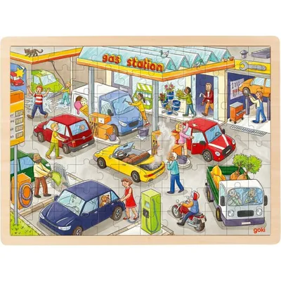 Produktbild von GOKI Holzpuzzle Tankstelle 96 Teile